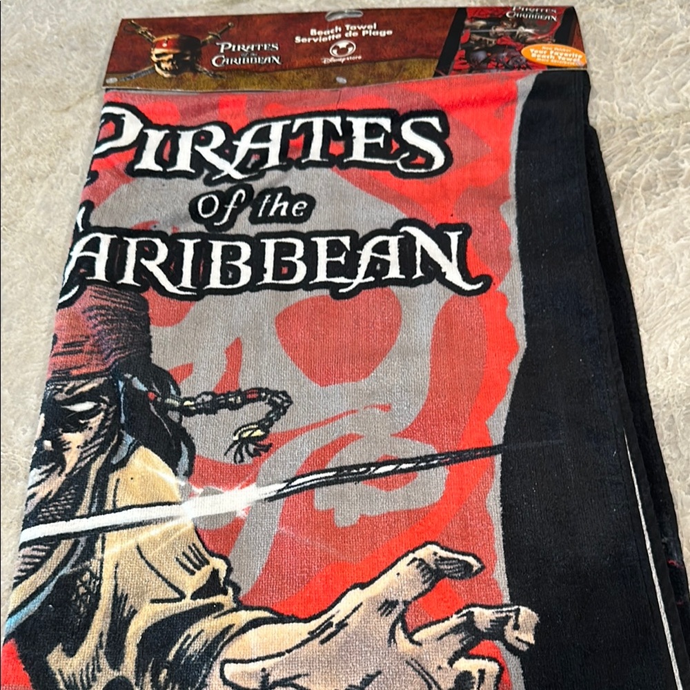 NWT Disney Pirates of the Caribbean Towel - Red, Black, Beige